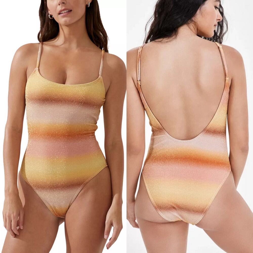 Cotton On Sierra Ombre Sunrise Glitter Scoop Neck One Piece Swimsuit Women S NWT